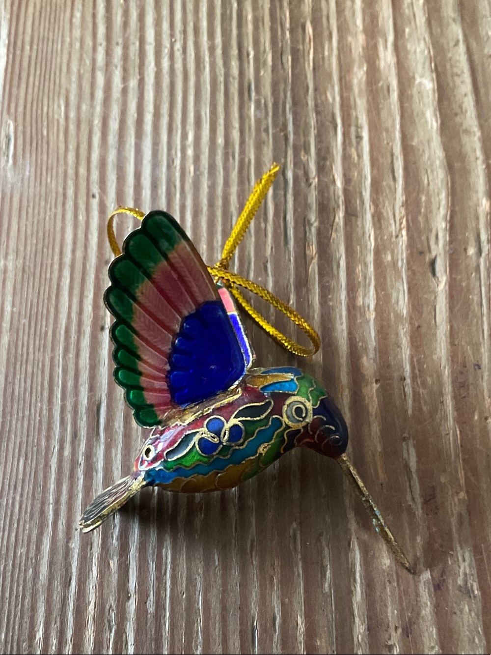 Cloisonné-Style Hummingbird Ornament in Green, Blue & Pink